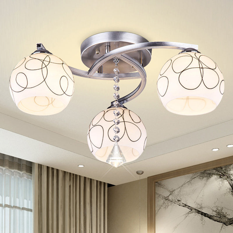 Modernist White Glass Semi Flush Mount Ceiling Light for Bedrooms