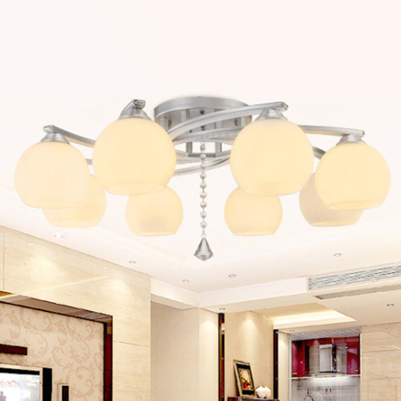 Modernist White Glass Semi Flush Mount Ceiling Light for Bedrooms