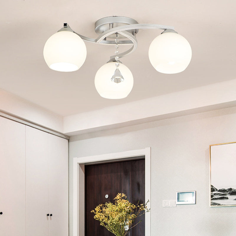 Modernist White Glass Semi Flush Mount Ceiling Light for Bedrooms