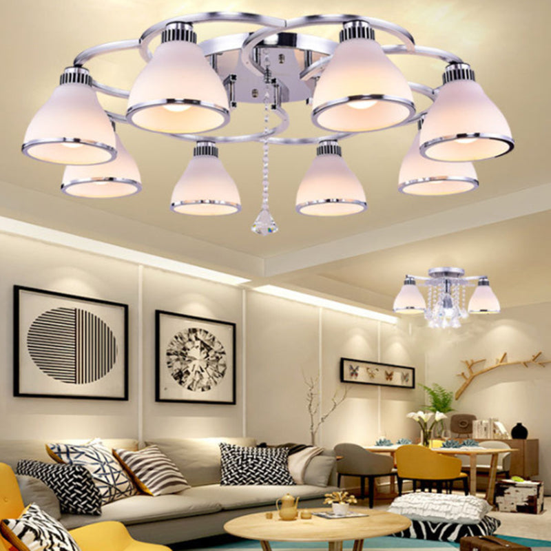 Modernist White Glass Semi Flush Mount Ceiling Light for Bedrooms