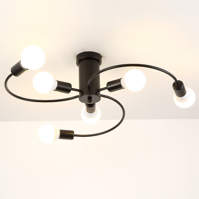 Sleek 6-Light Semi Flush Mount Chandelier for Bedroom - Ultra-Contemporary Spherical Design - White Glass Ceiling Fixture