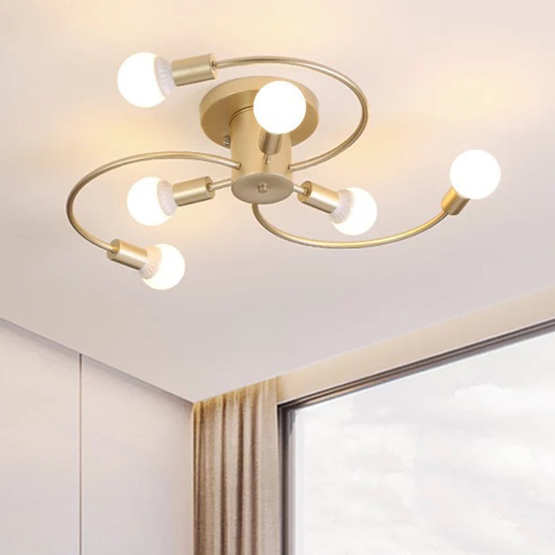 Sleek 6-Light Semi Flush Mount Chandelier for Bedroom - Ultra-Contemporary Spherical Design - White Glass Ceiling Fixture