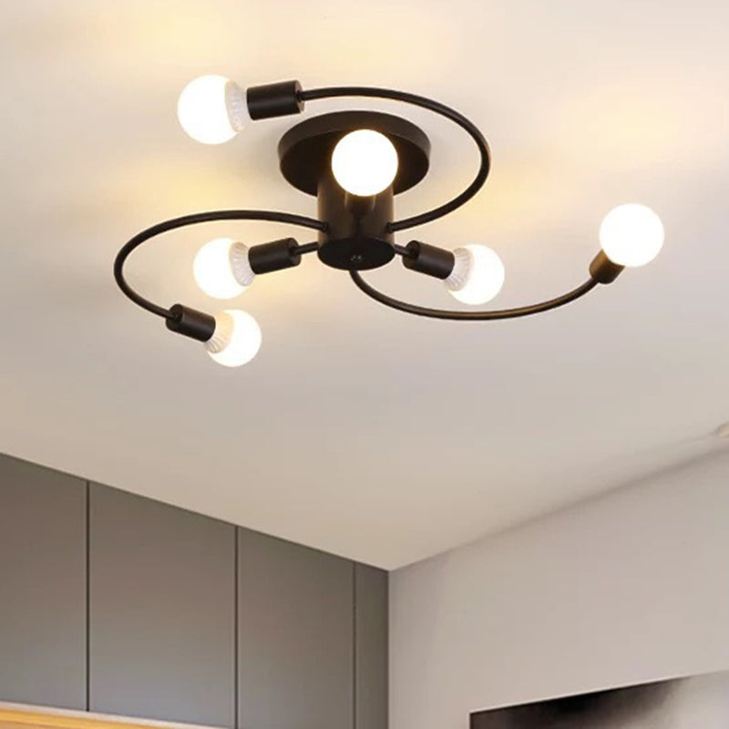 Sleek 6-Light Semi Flush Mount Chandelier for Bedroom - Ultra-Contemporary Spherical Design - White Glass Ceiling Fixture