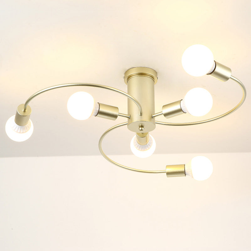 Sleek 6-Light Semi Flush Mount Chandelier for Bedroom - Ultra-Contemporary Spherical Design - White Glass Ceiling Fixture