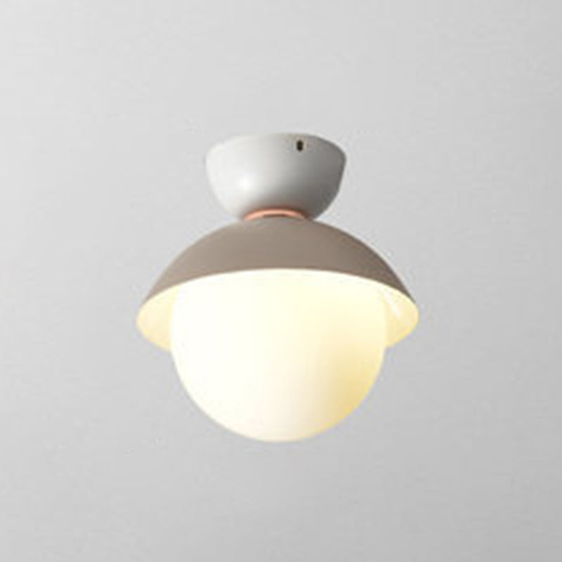 Modern Flush Mount Ceiling Light - White Glass Hallway Fixture