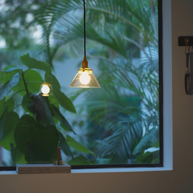1-Light Clear Glass Cone Pendant Lamp – Industrial Minimalist Style for Living Room