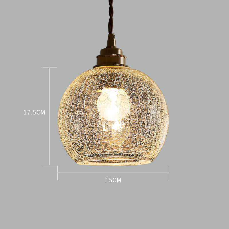 Vintage Industrial Crackled Glass Pendant Lamp - 1-Light Spherical Hanging Fixture For Living Room