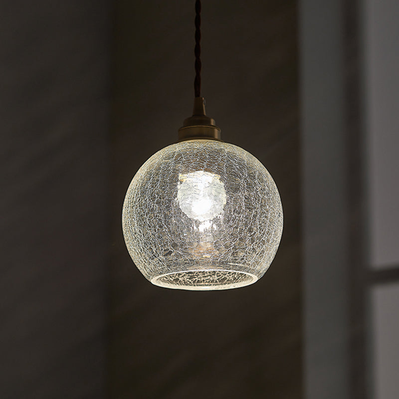 Vintage Industrial Hanging Lamp with Crackled Glass - 1-Light Spherical Pendant for Living Room