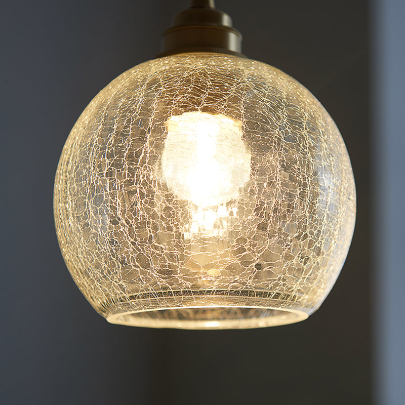 Vintage Industrial Hanging Lamp with Crackled Glass - 1-Light Spherical Pendant for Living Room