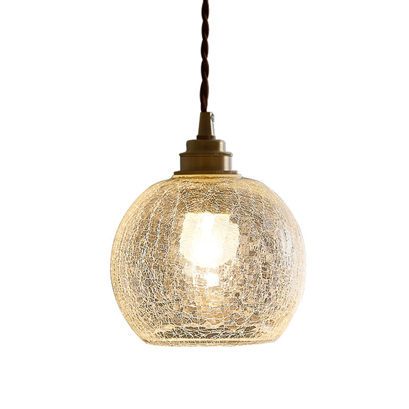 Vintage Industrial Hanging Lamp with Crackled Glass - 1-Light Spherical Pendant for Living Room