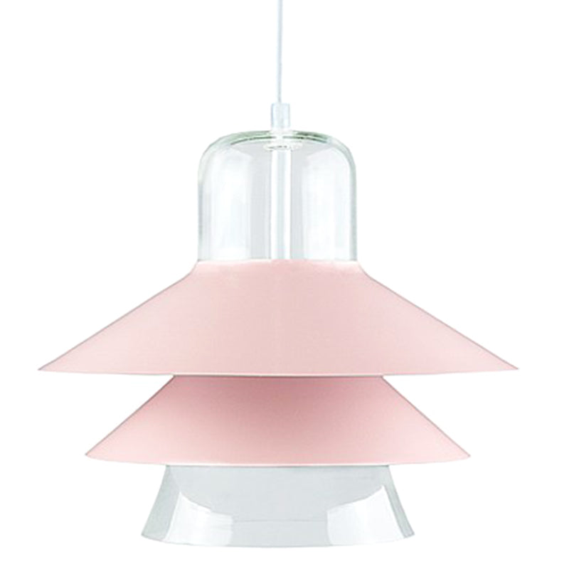 Nordic Style Metal Pendant Lamp - Layered Tiers Shade 1 Light Hanging Fixture For Bedroom Pink / 12