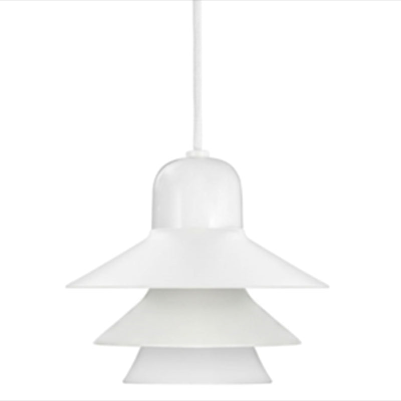 Nordic Style Metal Pendant Lamp - Layered Tiers Shade 1 Light Hanging Fixture For Bedroom White / 12