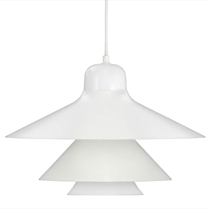 Nordic Style Metal Pendant Lamp - Layered Tiers Shade 1 Light Hanging Fixture For Bedroom White / 16
