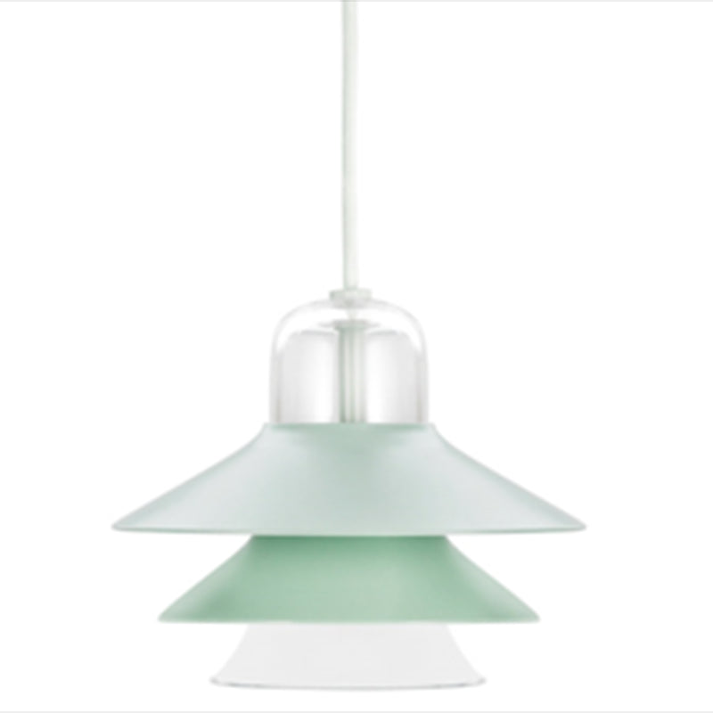 Nordic Style Metal Pendant Lamp - Layered Tiers Shade 1 Light Hanging Fixture For Bedroom Green / 12
