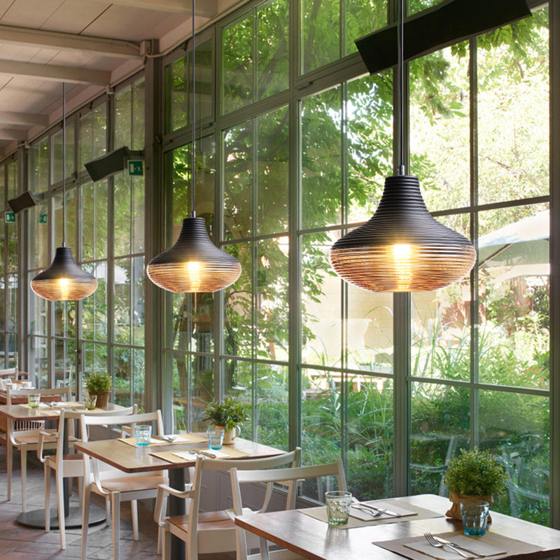 Suspension moderne en métal noir avec abat-jour en verre nervuré - Lampe suspendue à 1 lumière