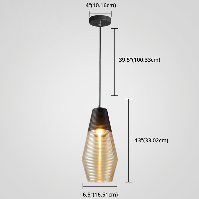 Suspension moderne en métal noir avec abat-jour en verre nervuré - Lampe suspendue à 1 lumière