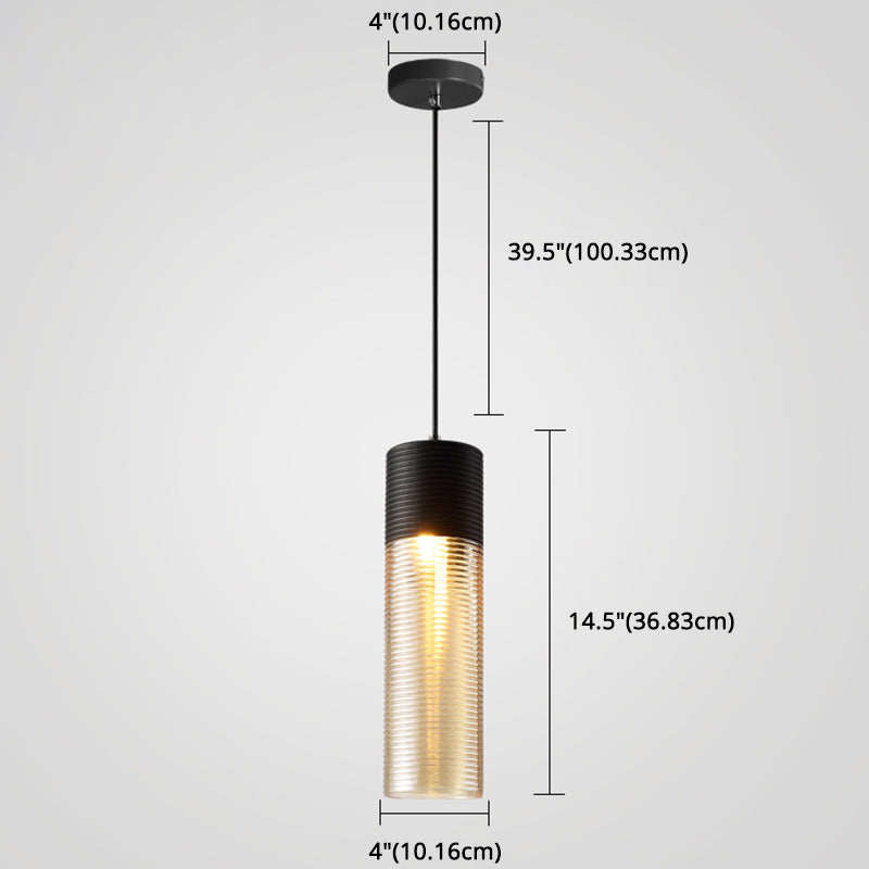 Suspension moderne en métal noir avec abat-jour en verre nervuré - Lampe suspendue à 1 lumière