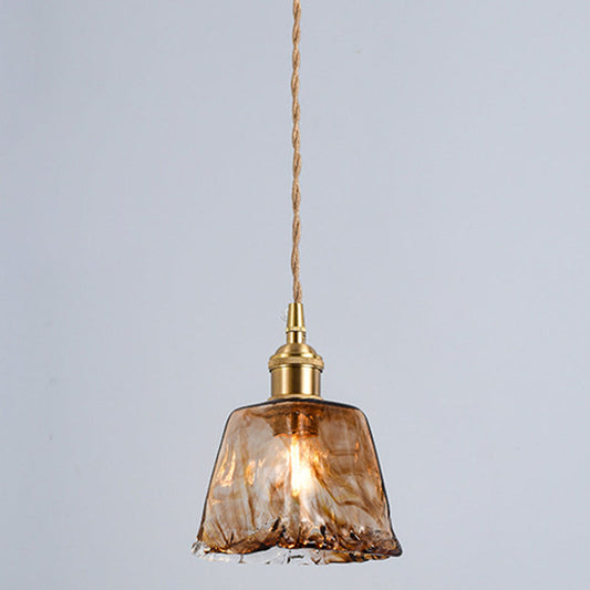 Lampe à suspension rétro industrielle en verre albâtre ambré - Éclairage élégant pour le salon