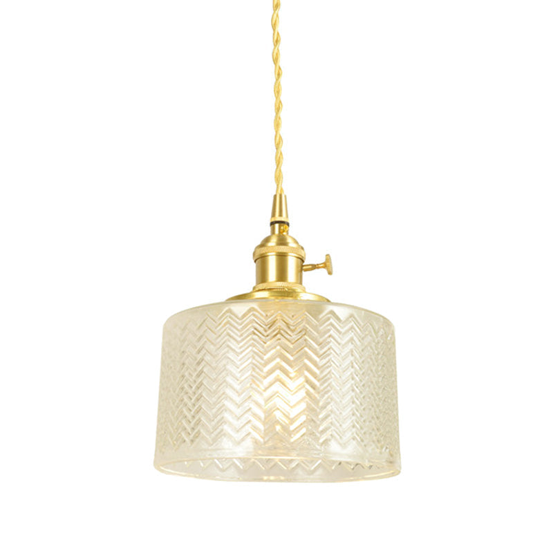 Vintage Industrial Wavy Glass Pendant Light with 1 Cylindrical Lamp