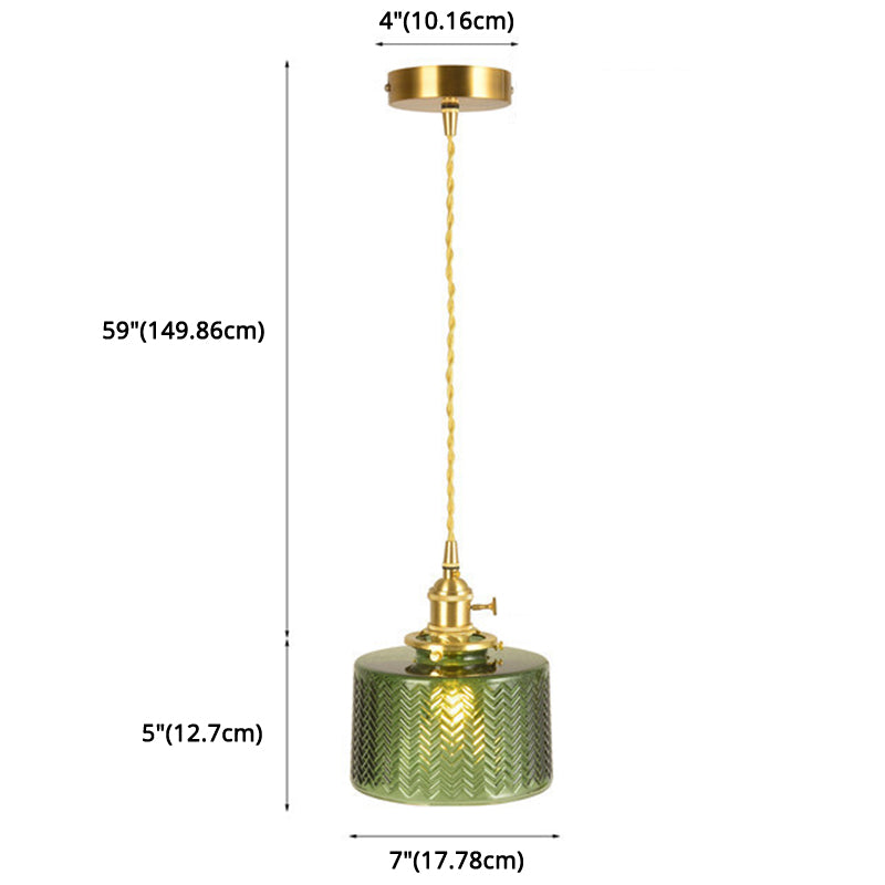 Vintage Industrial Wavy Glass Pendant Light with 1 Cylindrical Lamp
