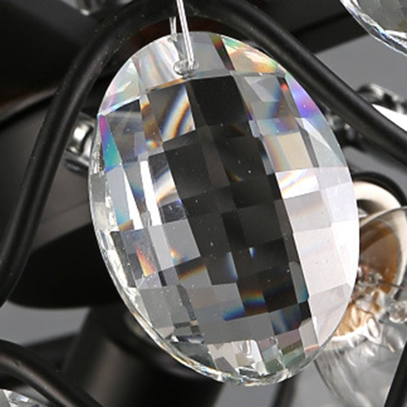 Vintage Black Crystal Drip Oval Hanging Light - 3 Heads Island For Dining Room
