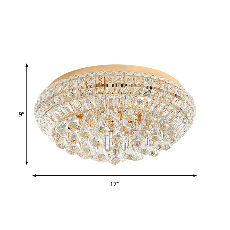 Modern Golden Round Crystal Flush Lamp with 4 Lights for Bedroom Ceiling