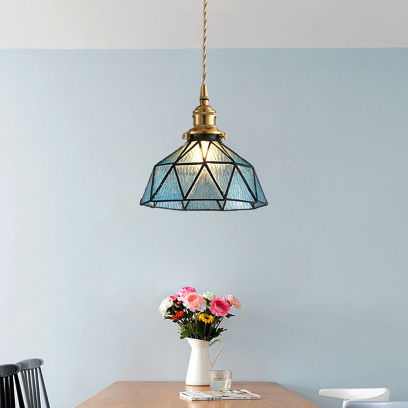 Lampe suspendue en verre géométrique glacé avec luminaire suspendu de style Tiffany
