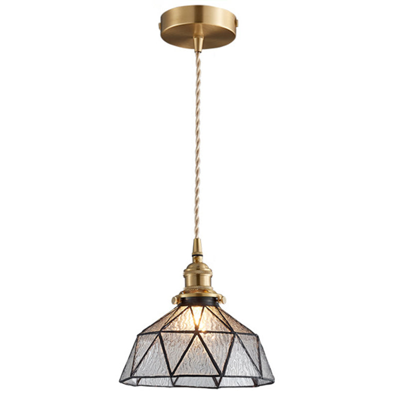 Lampe suspendue en verre géométrique glacé avec luminaire suspendu de style Tiffany