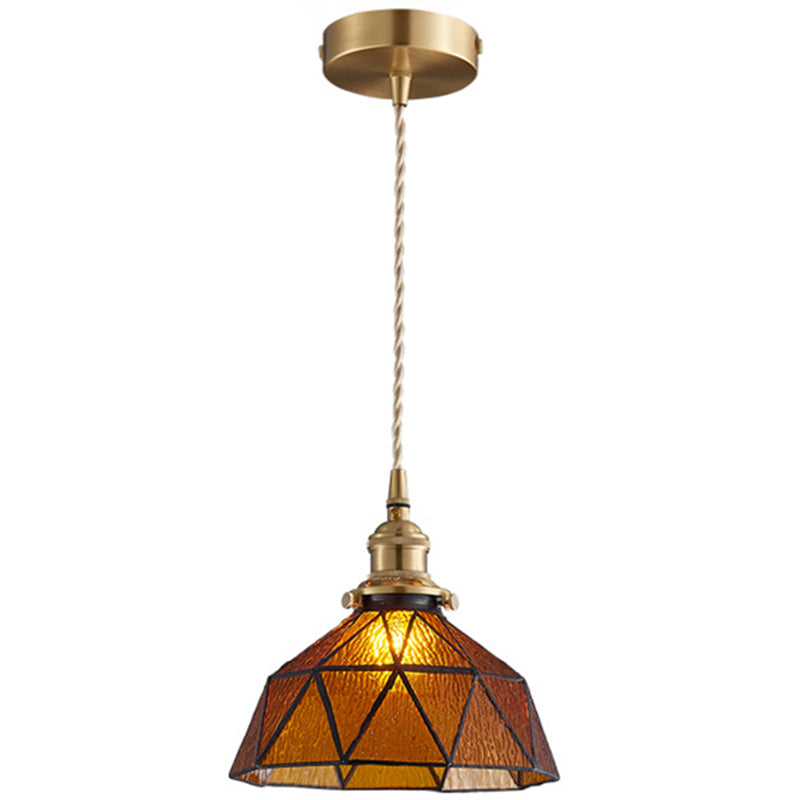 Lampe suspendue en verre géométrique glacé avec luminaire suspendu de style Tiffany