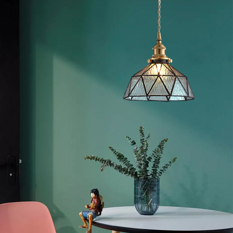 Lampe suspendue en verre géométrique glacé avec luminaire suspendu de style Tiffany