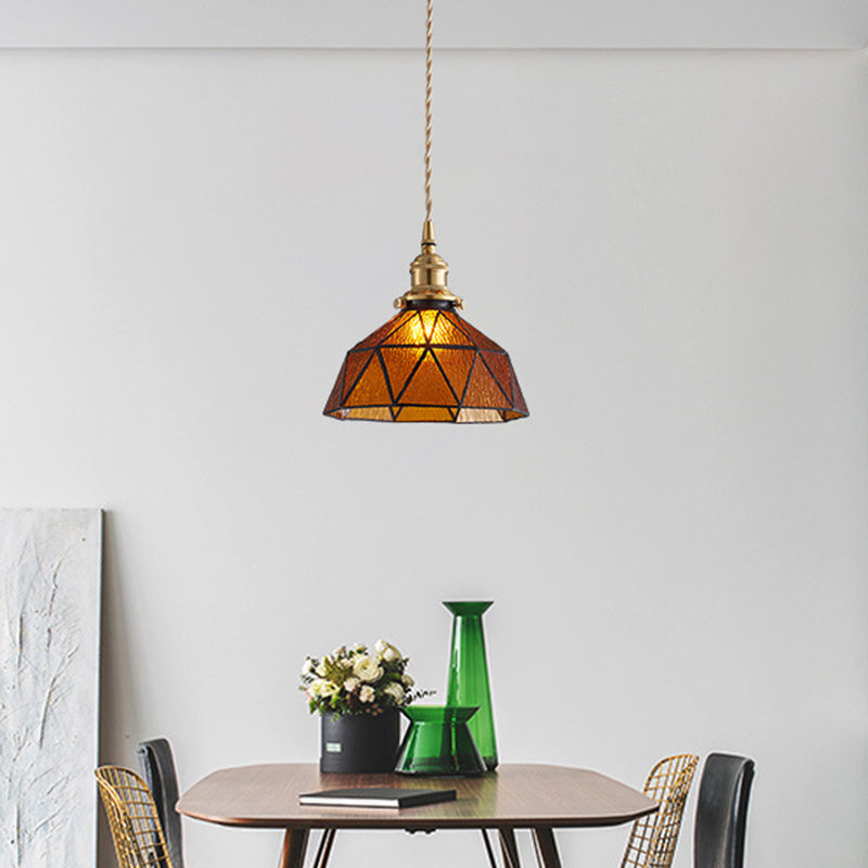 Lampe suspendue en verre géométrique glacé avec luminaire suspendu de style Tiffany