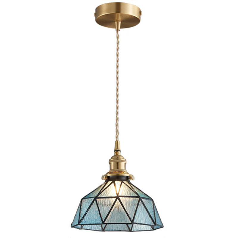 Lampe suspendue en verre géométrique glacé avec luminaire suspendu de style Tiffany