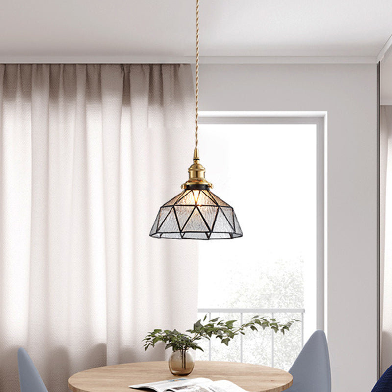 Lampe suspendue en verre géométrique glacé avec luminaire suspendu de style Tiffany