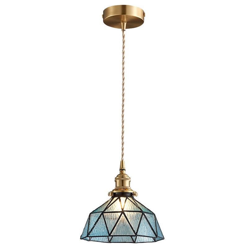 Lampe suspendue en verre géométrique glacé avec luminaire suspendu de style Tiffany
