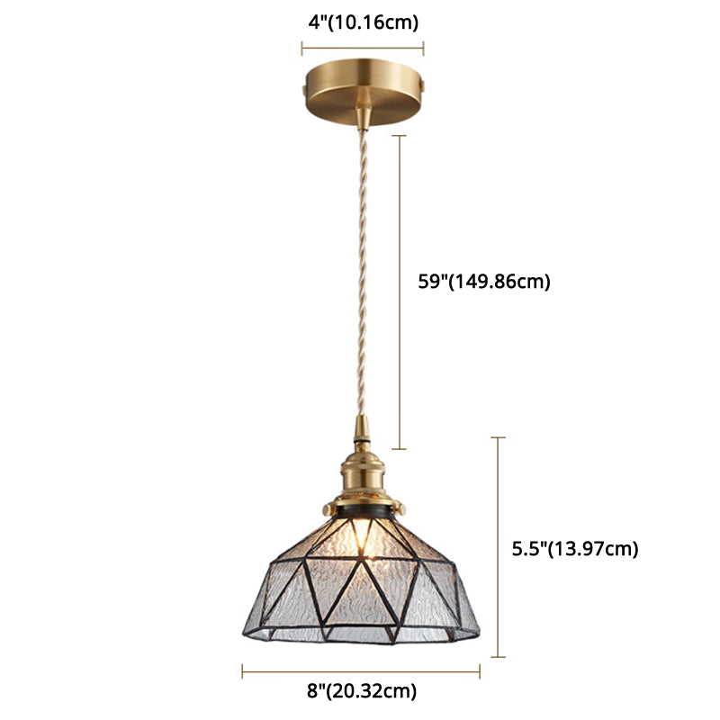 Lampe suspendue en verre géométrique glacé avec luminaire suspendu de style Tiffany
