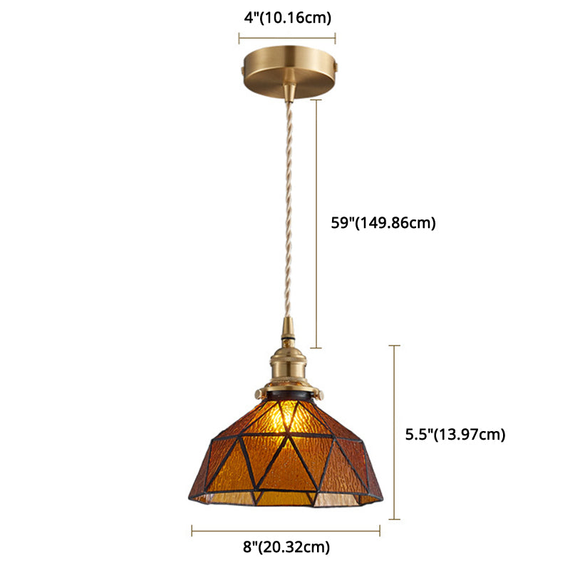 Lampe suspendue en verre géométrique glacé avec luminaire suspendu de style Tiffany