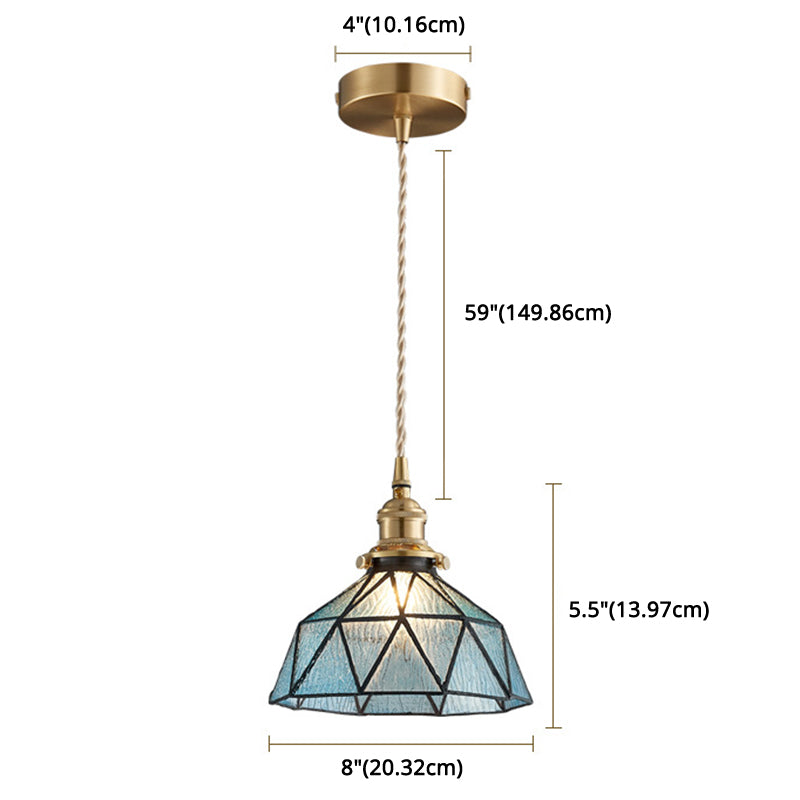 Lampe suspendue en verre géométrique glacé avec luminaire suspendu de style Tiffany
