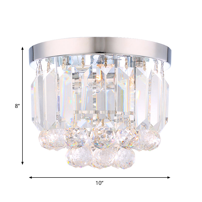 Crystal Mini Flush 2-Light Ceiling Fixture - Simple Design for Corridors - Clear/Smoke Gray/Cognac