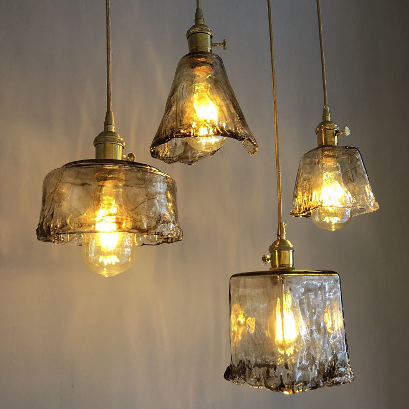 Lampe à suspension vintage en verre albâtre pour salon - 1 lampe à suspension ambrée