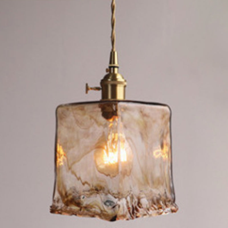 Lampe à suspension vintage en verre albâtre pour salon - 1 lampe à suspension ambrée