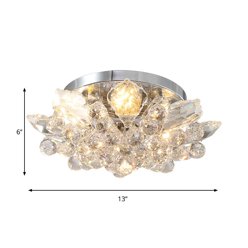 Minimal Gold/Silver Bedroom Flush Ceiling Light with Irregular Crystal Shade - Set of 4