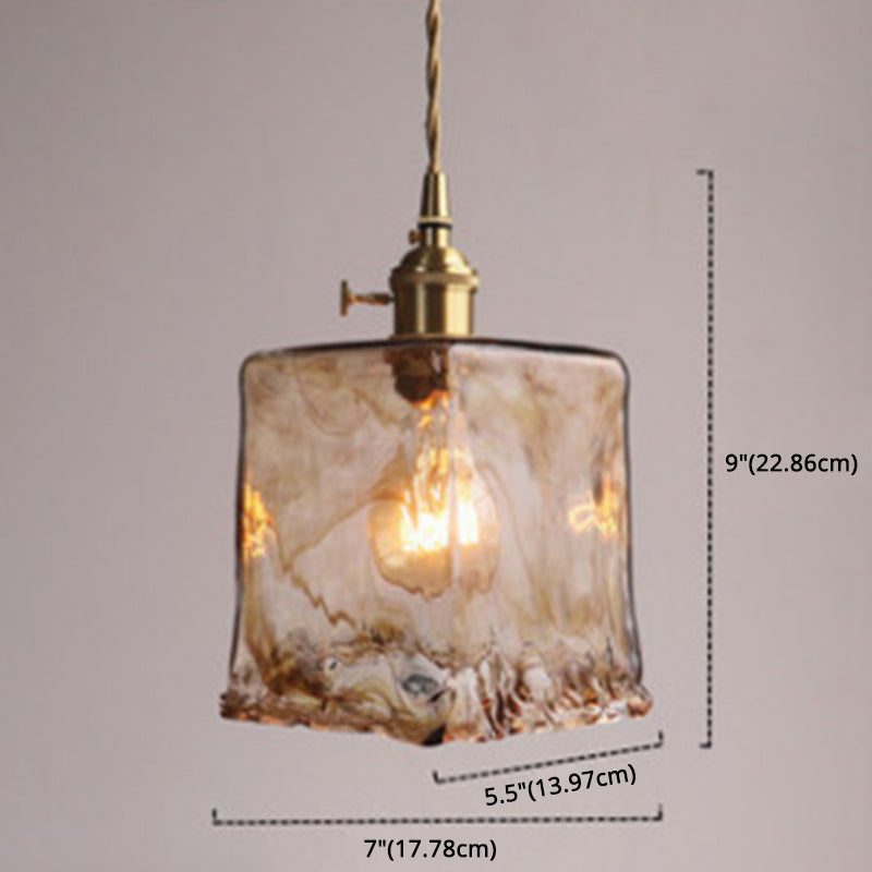 Lampe à suspension vintage en verre albâtre pour salon - 1 lampe à suspension ambrée