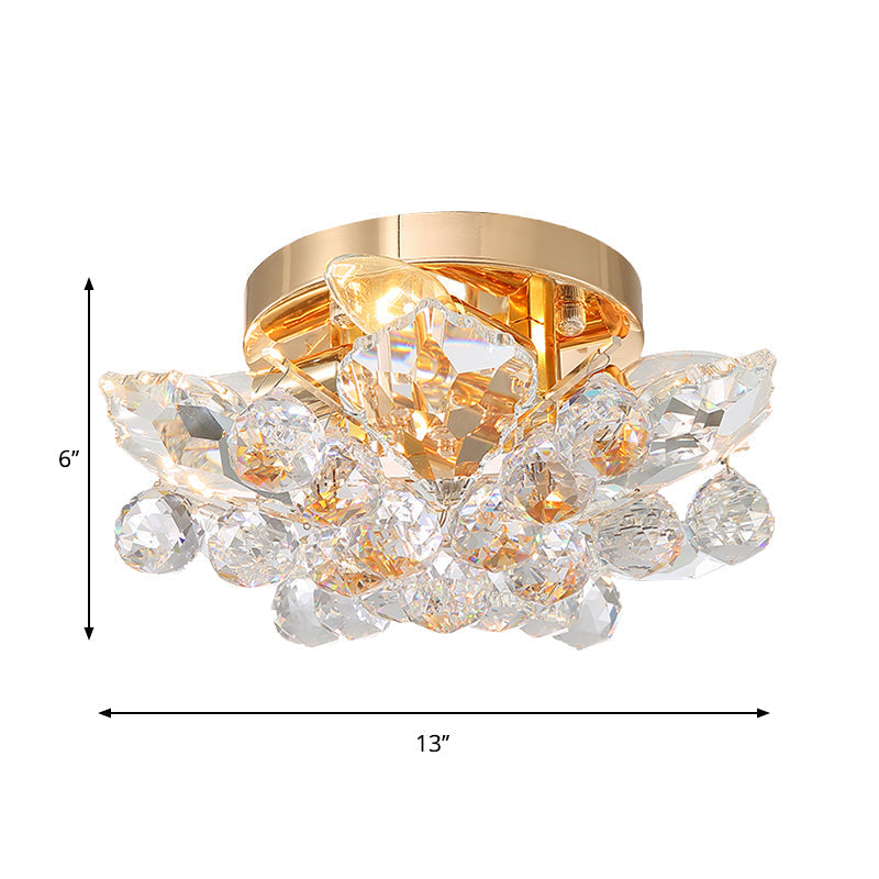 Minimal Gold/Silver Bedroom Flush Ceiling Light with Irregular Crystal Shade - Set of 4