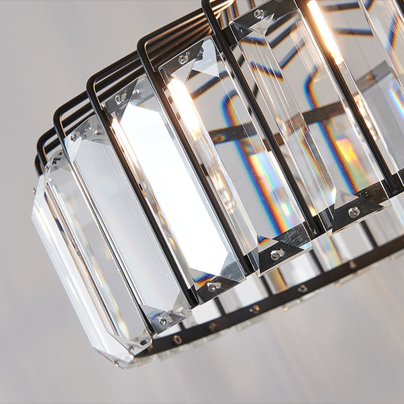 Modern Minimalist Drum Crystal Pendant Light with 1-Light for Dining Room Hanging