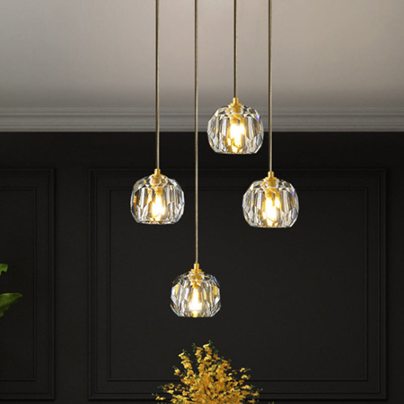 Modern Gold Hanging Lamp - Carved Crystal Shape - Dining Room Ceiling Pendant