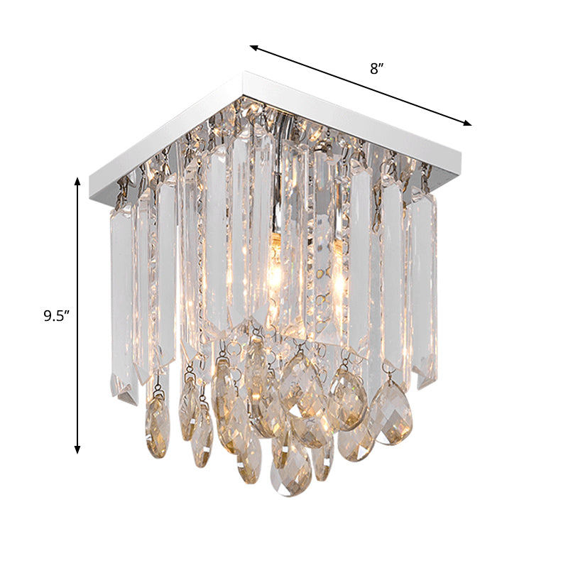 Simple Cubic Flush Mount Ceiling Lamp with Clear Crystals - Bedroom Lighting Fixture