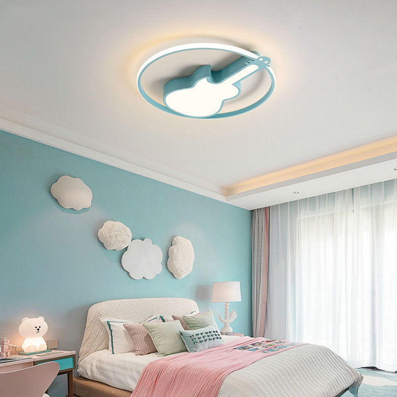 Creative Guitar Flush Mount Ceiling Light for Bedroom - 1 Light Metal Fixture