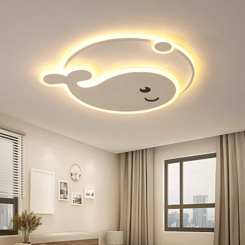 Cartoon Acrylic Whale Flush Mount Chandelier For Bedroom White / 18 Warm