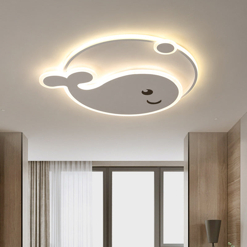 Cartoon Acrylic Whale Flush Mount Chandelier For Bedroom White / 18 Third Gear