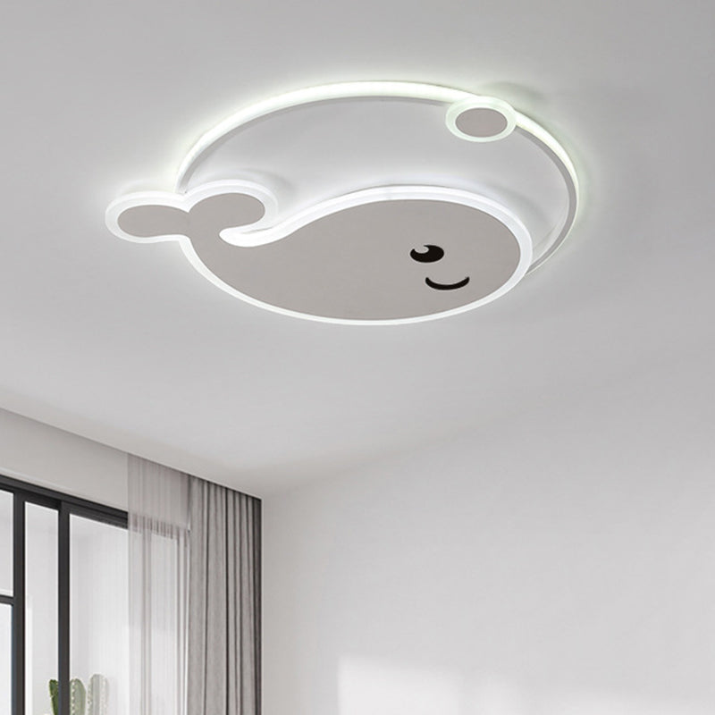 Cartoon Acrylic Whale Flush Mount Chandelier For Bedroom White / 18